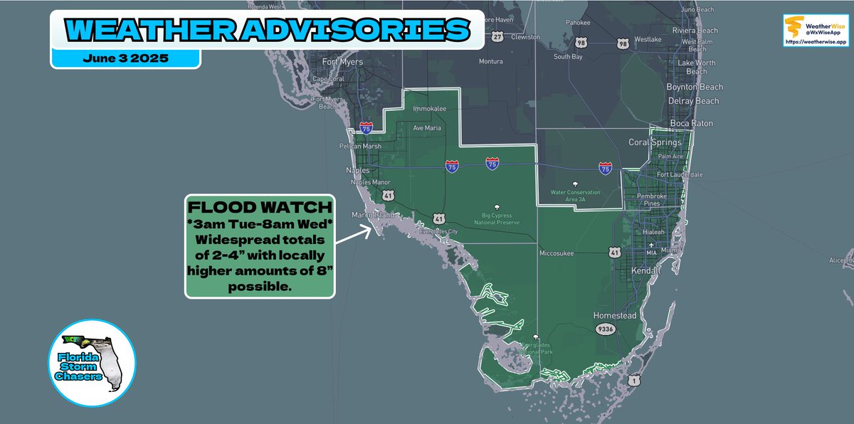 🌧️FLOOD WATCH!🌧️
A flood watch has been issued for the far southern #Florida peninsula including downtown Miami! Rainfall totals of 2-4 inches with some as high as 8 inches are possible! We'll keep you updated on any potential Flash Flooding!

#wx #flwx