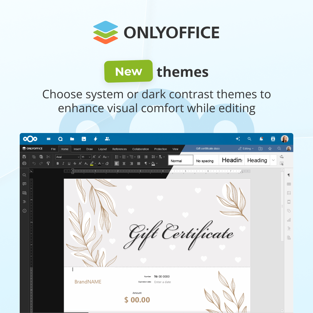 only_office's tweet image. Take control of your shared files with the updated #ONLYOFFICE integration app for #Nextcloud 🆕

☑️ Download restrictions 
☑️ External links for reference
☑️ System and contrast dark themes
☑️ Close button
☑️ And more

All details ➡️ onlyo.co/446Wk5R