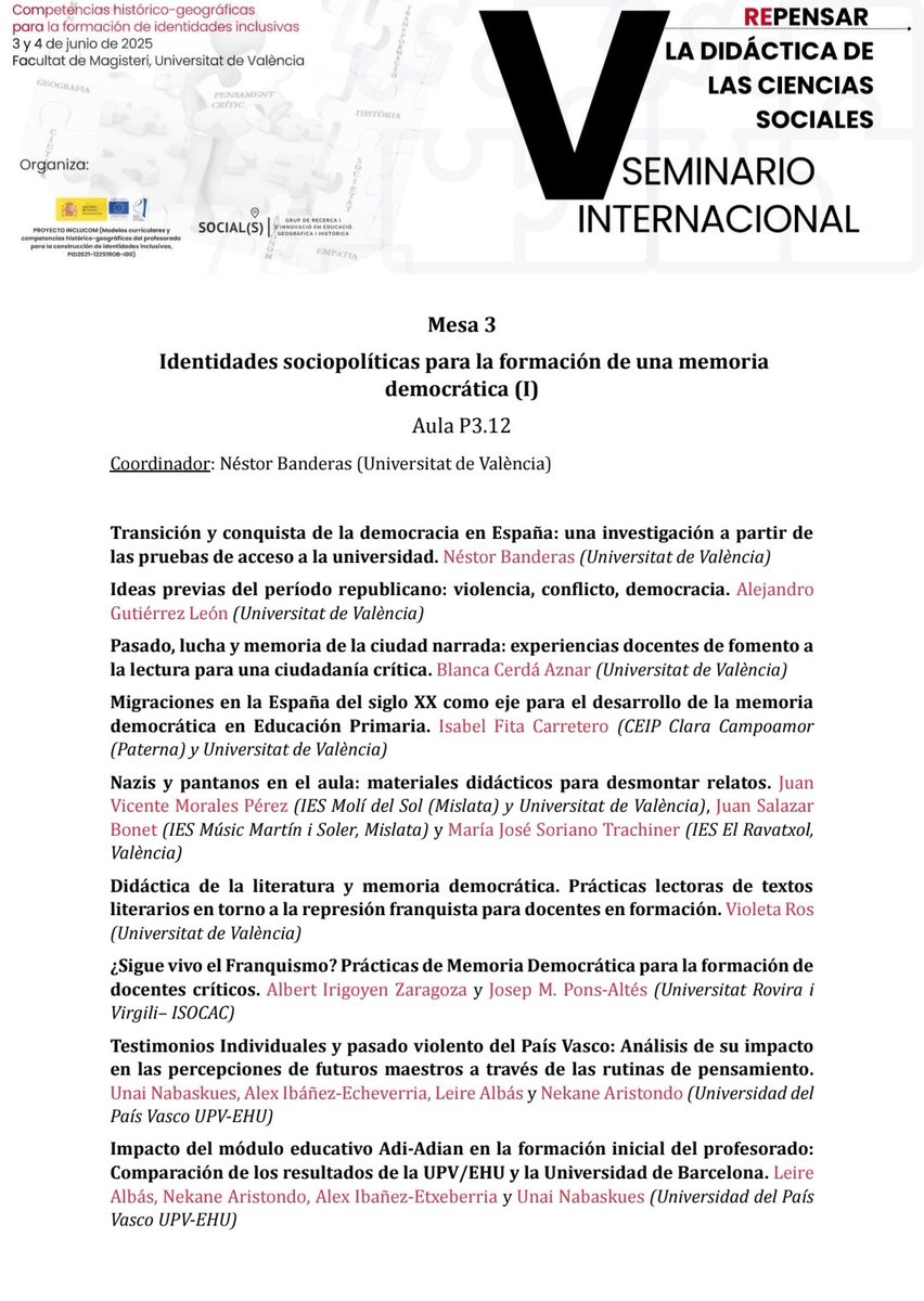 Seguimos con las comunicaciones de la tarde sobre los tres ejes del #VRepensarDCS:
-Identidades nacionales para la formación de una ciudadanía crítica
-Identidades de género para una sociedad igualitaria
-Identidades sociopolíticas para la formación de una memoria democrática