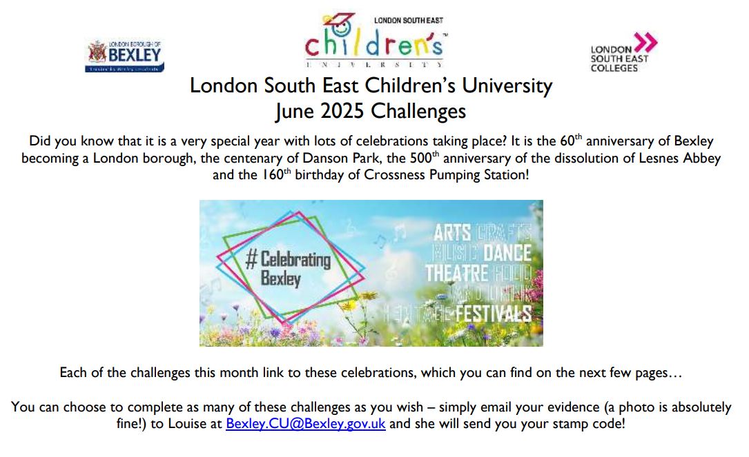 LSEChildrenUni's tweet image. Did you know that the @LBofBexley turns 60 this year? It is 60 years since we became a London Borough, so this month's challenges are all linked to #CelebratingBexley! A year of celebrating the arts and culture taking place across Bexley!
(1/2)