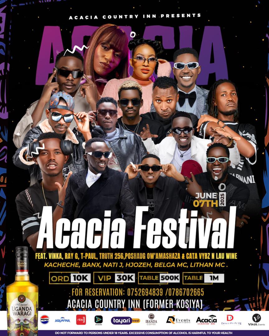 Ed (@ruhangaed) on Twitter photo Only 4 days left until the #AcaciaFestival
Secure your tickets and tables now. Sponsored by <a href="/UgandaWaragi/">#TheSpiritThatBindsUs</a>, <a href="/PepsiUganda/">Pepsi Uganda</a>, <a href="/DKEventsUg/">DK Events</a>, and many more.
Book your tables now! 07526894839 07867026655 Only 4 days left until the #AcaciaFestival
Secure your tickets and tables now. Sponsored by <a href="/UgandaWaragi/">#TheSpiritThatBindsUs</a>, <a href="/PepsiUganda/">Pepsi Uganda</a>, <a href="/DKEventsUg/">DK Events</a>, and many more.
Book your tables now! 07526894839 07867026655