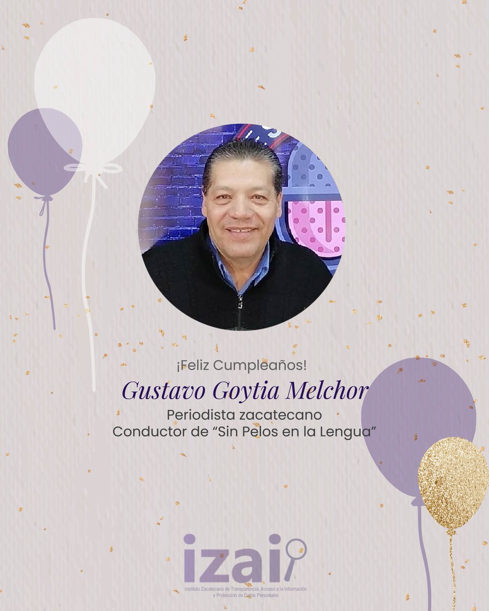 🎉 Las comisionadas <a href="/nubiamilanes/">NUBIA</a> y <a href="/FabiolaTorresRz/">Fabiola Torres</a> le desean hoy un #FelizCumpleaños a Gustavo Goytia, periodista zacatecano y titular del espacio informativo <a href="/sinpelos1/">sin pelos en la lengua</a>, deseándole lo mejor hoy y siempre. 🥳