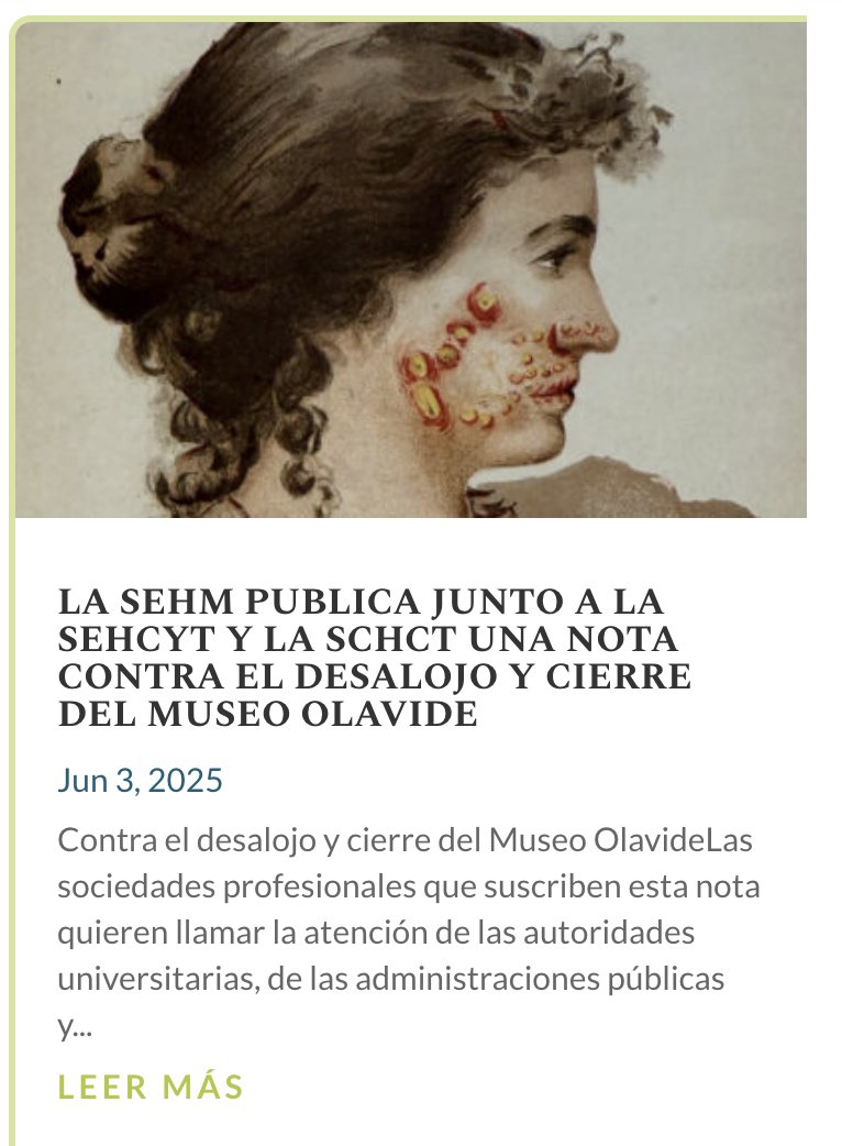 Sociedad Española de Historia de la Medicina (@sehmedicina) on Twitter photo La <a href="/SEHMedicina/">Sociedad Española de Historia de la Medicina</a> publica junto a la SEHCYT y la SCHCT una nota contra el desalojo y cierre del museo olavide. sehm.es/nota-contra-el… La <a href="/SEHMedicina/">Sociedad Española de Historia de la Medicina</a> publica junto a la SEHCYT y la SCHCT una nota contra el desalojo y cierre del museo olavide. sehm.es/nota-contra-el…