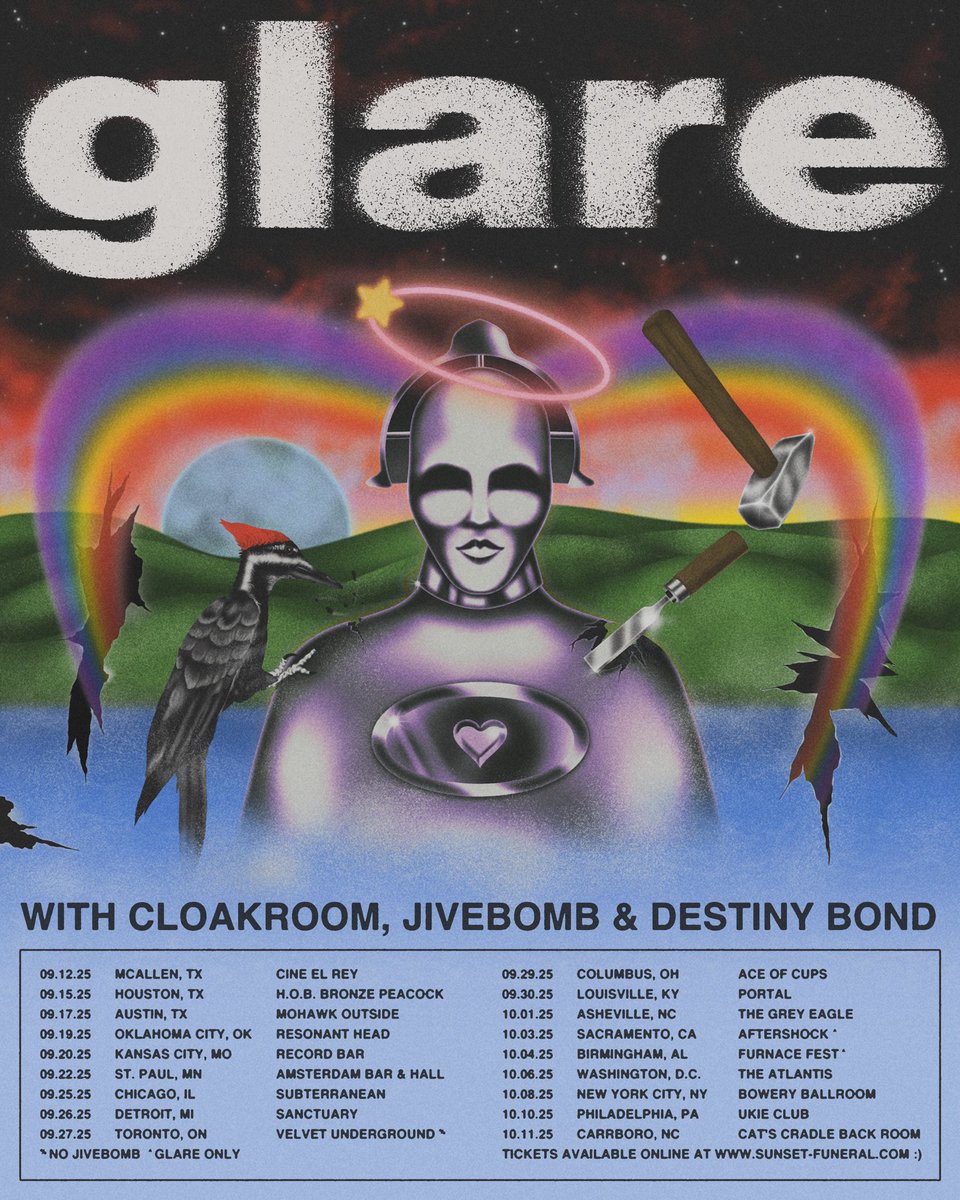 glaretx's tweet image. Touring this fall with Cloakroom, Jivebomb, and Destiny Bond.
Presale starts Thursday, head to our site for access.
