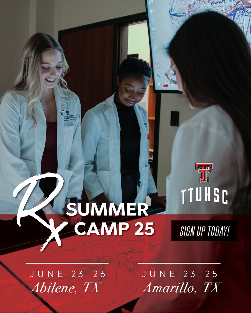 TTUHSC Jerry H. Hodge School of Pharmacy (@ttuhscsop) on Twitter photo TODAY's the LAST day to sign up for the 𝗥𝘅 𝗦𝘂𝗺𝗺𝗲𝗿 𝗖𝗮𝗺𝗽 at <a href="/TTUHSCSOP/">TTUHSC Jerry H. Hodge School of Pharmacy</a> —a STEM-driven college-prep experience designed for high school students interested in learning about the pharmacy profession.
🔴Abilene: June 23-26
🔴Amarillo: June 23-25
bit.ly/rxsummercamp TODAY's the LAST day to sign up for the 𝗥𝘅 𝗦𝘂𝗺𝗺𝗲𝗿 𝗖𝗮𝗺𝗽 at <a href="/TTUHSCSOP/">TTUHSC Jerry H. Hodge School of Pharmacy</a> —a STEM-driven college-prep experience designed for high school students interested in learning about the pharmacy profession.
🔴Abilene: June 23-26
🔴Amarillo: June 23-25
bit.ly/rxsummercamp