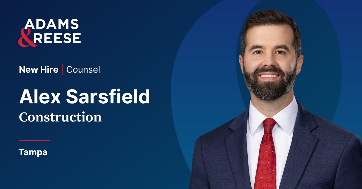 Adams & Reese (@adamsandreese) on Twitter photo Our #Construction Practice continues to expand with the addition of Alex Sarsfield in #Tampa #Florida. Alex represents clients in all areas of construction law and commercial #litigation. He is a graduate of <a href="/FSUCollegeofLaw/">FSU College of Law</a> and <a href="/USouthFlorida/">University of South Florida</a> >> adamsandreese.com/newsroom/const… Our #Construction Practice continues to expand with the addition of Alex Sarsfield in #Tampa #Florida. Alex represents clients in all areas of construction law and commercial #litigation. He is a graduate of <a href="/FSUCollegeofLaw/">FSU College of Law</a> and <a href="/USouthFlorida/">University of South Florida</a> >> adamsandreese.com/newsroom/const…