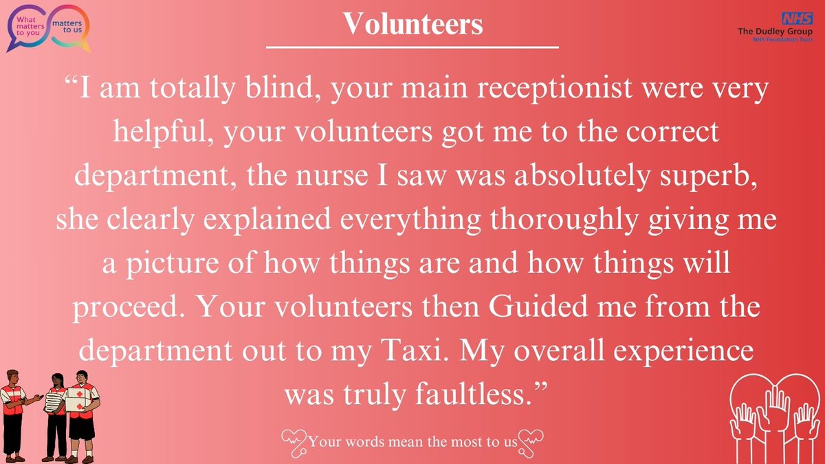 Patient Experience (DGFT) (@dgft_ptex) on Twitter photo 👏Huge shoutout to our amazing volunteers! The feedback says it all — your dedication is deeply felt and appreciated. Thank you for making a difference every single day.❤️
<a href="/DgftVolunteers/">DGFTVolunteers</a> <a href="/DudleyGroupNHS/">The Dudley Group</a> <a href="/Dudley_SWBCEO/">Diane Wake 💙</a> 👏Huge shoutout to our amazing volunteers! The feedback says it all — your dedication is deeply felt and appreciated. Thank you for making a difference every single day.❤️
<a href="/DgftVolunteers/">DGFTVolunteers</a> <a href="/DudleyGroupNHS/">The Dudley Group</a> <a href="/Dudley_SWBCEO/">Diane Wake 💙</a>