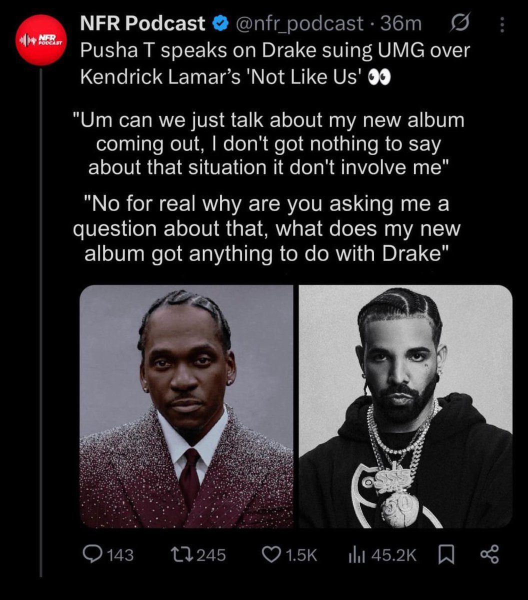 This is how Pusha T should’ve really responded in his interview regarding Drake. Focus on your art, not clout.
