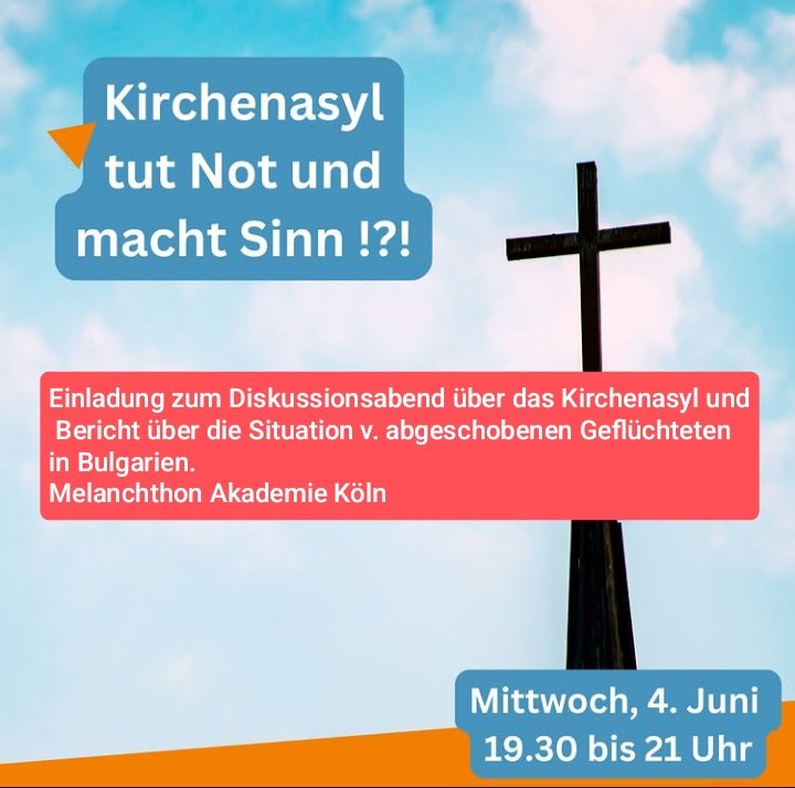Warum ist das #Kirchenasyl eine notwendige Praxis? Warum sind #Abschiebungen z.B nach #Bulgarien ein Problem? Und weshalb braucht es gerade heute eine entschiedene Solidarität und "Gastfreundschaft von unten"?
Darüber diskutieren wir in der Melanchtonakademie in #Köln.
