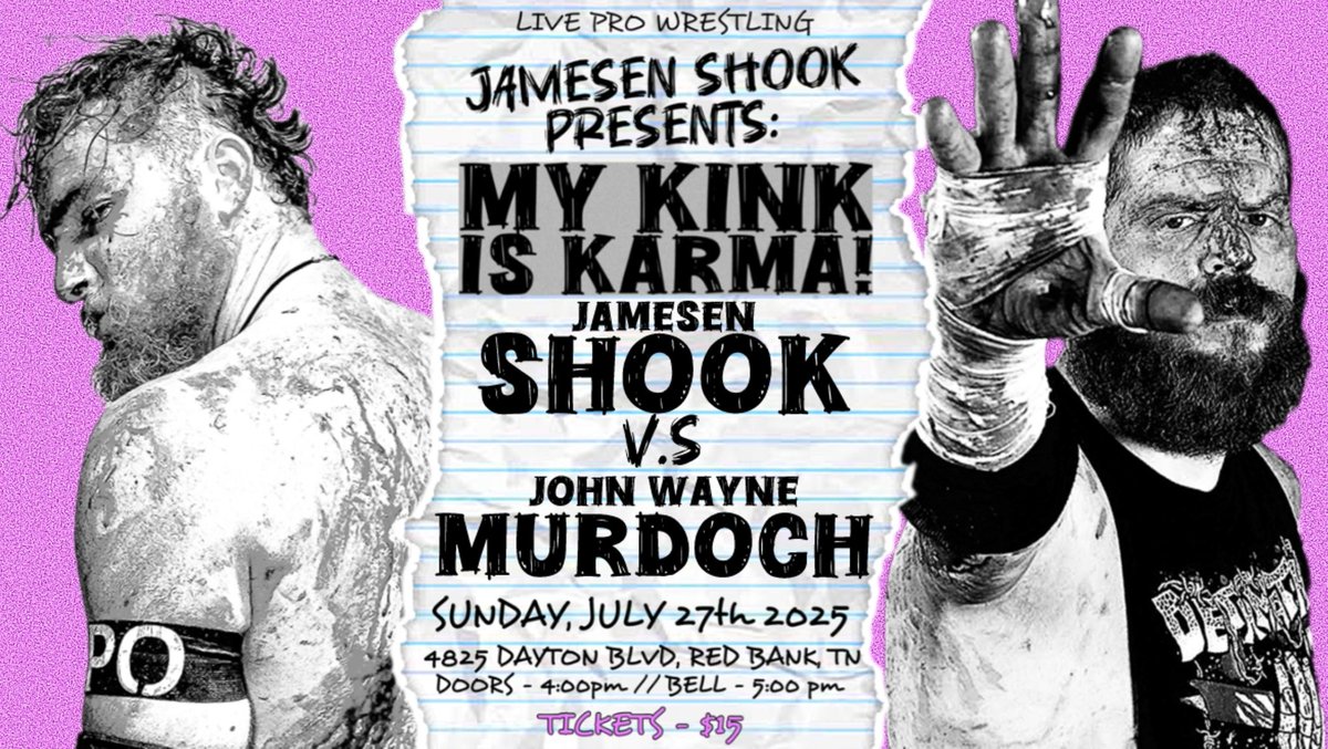 🩷MATCH ANNOUNCEMENT🩷

DEATHMATCH!

ALSO ANNOUNCED:
Hoodfoot 
Anakin
+MORE

SPONSORSHIPS ARE AVAILABLE! MESSAGE ME FOR MORE INFO!

🗓️- SUNDAY, JULY 27th 2025
🏷️ - $15 (paypal.me/jamesenshook)
📍- TWE ARENA
🚪- 4:00 pm
🛎️- 5:00 pm