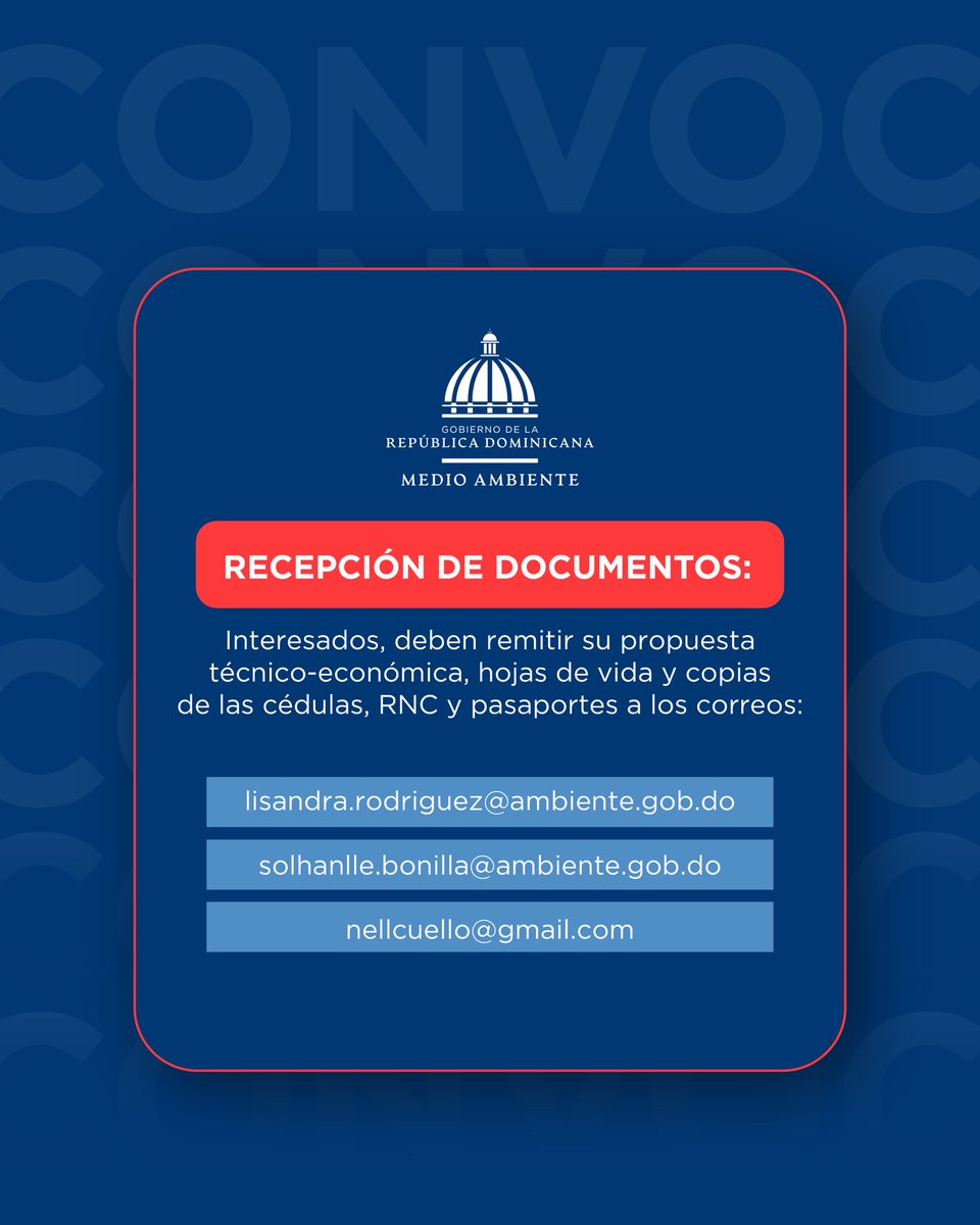 🚨 ¡Convocatoria abierta! 
Buscamos consultores nacionales/internacionales para el aseguramiento de calidad del INGEI 🇩🇴 1998-2022.

🌱 ¿Tienes +10 años de experiencia en cambio climático?

Consulta los TDR aquí 👉 ambiente.gob.do/app/uploads/20…

#Convocatoria #INGEI #MedioAmbienteRD