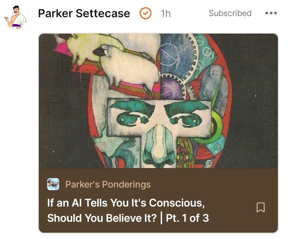 If an AI tells you it's conscious, should you believe it? I raised some problems for attributing consciousness to machines in my Journal of Artificial Intelligence and Consciousness article but I'm making the arguments more accessible here: 
parknotes.substack.com/p/if-an-ai-tel…