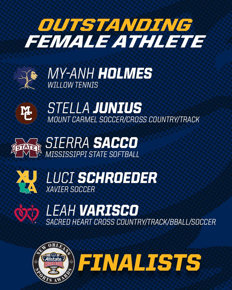 24-25 <a href="/Allstate/">Allstate</a> #SugarBowl New Orleans Sports Awards Finalists!

🏆 Outstanding Female Athlete

Vote Now allstatesugarbowl.org/sports/2024/5/…