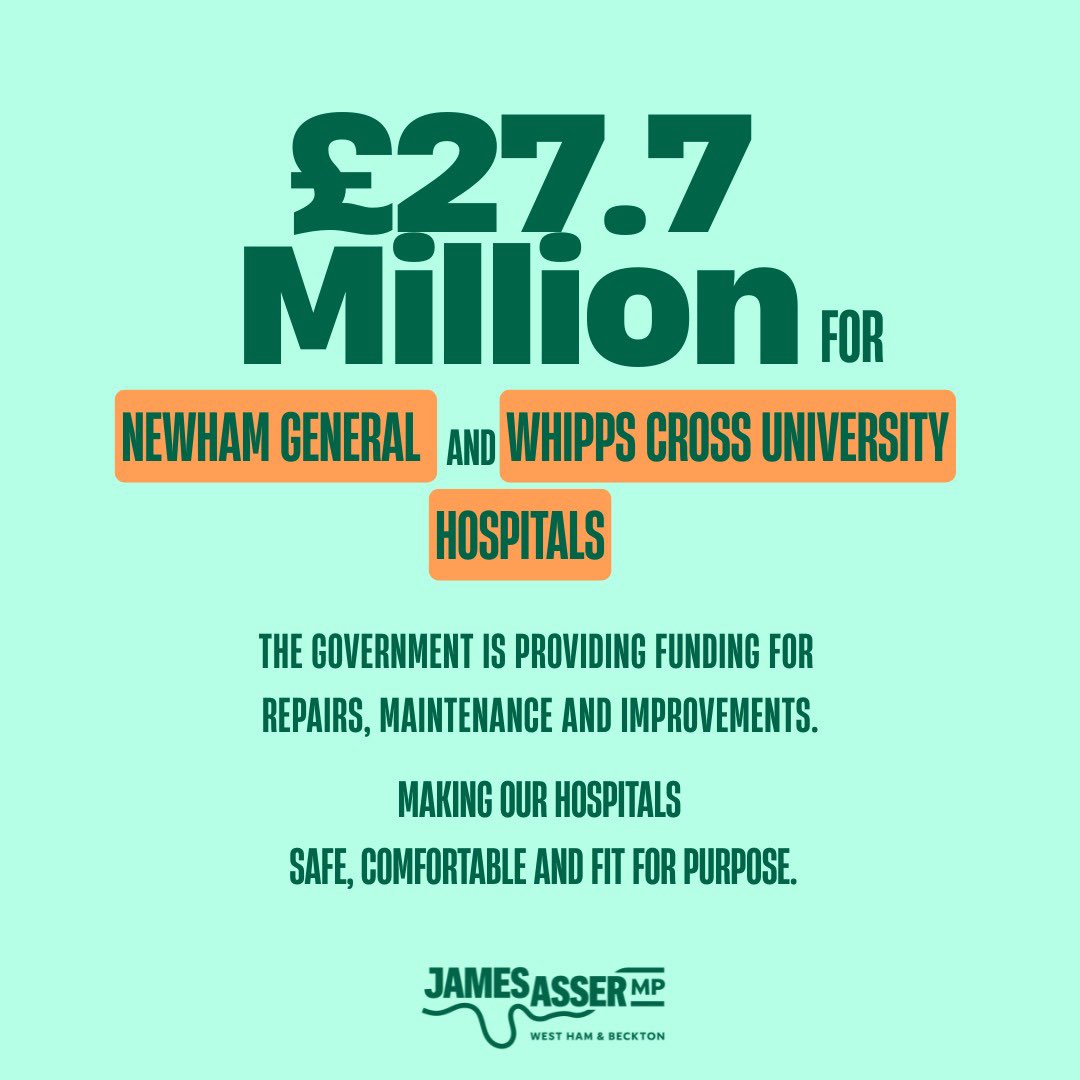 Newham General and Whipps Cross University Hospitals have been granted £27.7million for building repairs and maintenance. 

This money will help tackle long-term problems with the buildings which will make them a safer and more comfortable place for both staff and patients.
