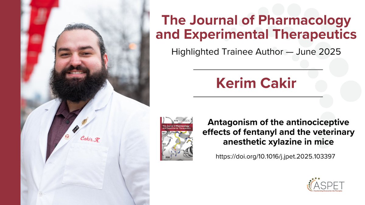 JPET (ASPET) (@jpet_journal) on Twitter photo Kerim Cakir, PhD student at <a href="/TU_SP/">Temple University School of Pharmacy</a>, is the June 2025 HTA for JPET. Kerim’s research focuses on the current complication in the fentanyl supply in our community which is the introduction of alpha-2-agonists such as xylazine.
🔗Read here: doi.org/10.1016/j.jpet… Kerim Cakir, PhD student at <a href="/TU_SP/">Temple University School of Pharmacy</a>, is the June 2025 HTA for JPET. Kerim’s research focuses on the current complication in the fentanyl supply in our community which is the introduction of alpha-2-agonists such as xylazine.
🔗Read here: doi.org/10.1016/j.jpet…
