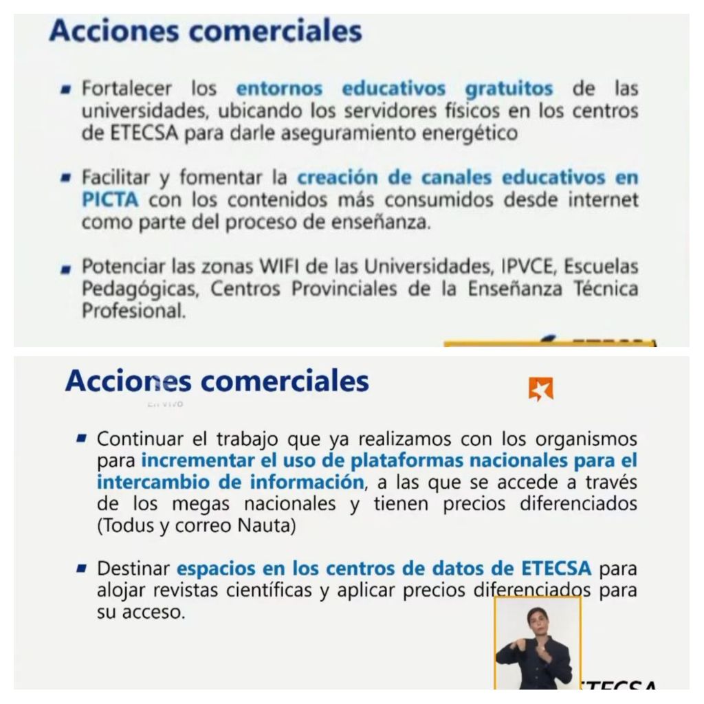 🅰cciones Comerciales que realizará ETECSA próximamente👆

✔️Se anunciará además un plan de datos extra intermedio inferior a los 3 360 CUP.

Fuente: Emisión del día de la Mesa Redonda.
