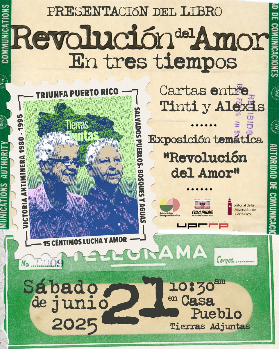 ¡Terminó la espera! Nos place invitarte a la presentación del libro “Revolución del amor en tres tiempos: Cartas entre Tinti y Alexis”, el próximo sábado, 21 de junio a las 10:30 a.m. en nuestra casa.

El libro fue publicado por la Editorial de la <a href="/UPR_Oficial/">UPR</a>.