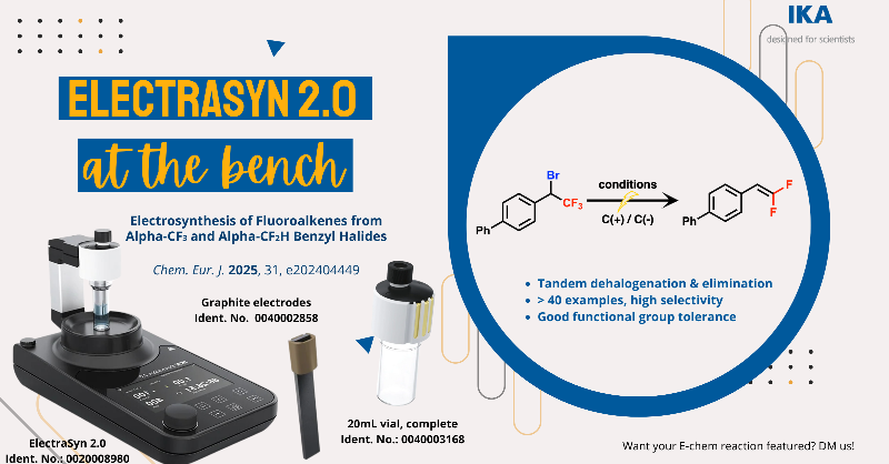 #ECHEM @ the bench: Electrochemically driven dehalogenation &amp; elimination to afford biologically interesting mono- and gem-difluoroalkenes. Easy set-up with the E-Syn 2.0! #noPdnecessary #dumpstirelectrify