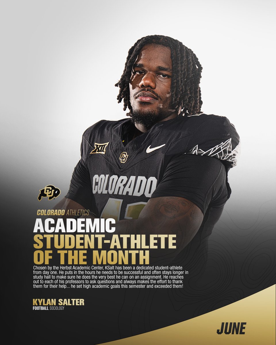 Congratulations to Kylan Salter for being selected as one of our Herbst Academic Center student-athletes of the month for June!
<a href="/kylansalter/">Kylan Salter</a> 
<a href="/CUBuffsFootball/">Colorado Buffaloes Football</a> 
@cubuffslead
@nfoura12 #HACademcis #GoBuffs #STUDENTathlete