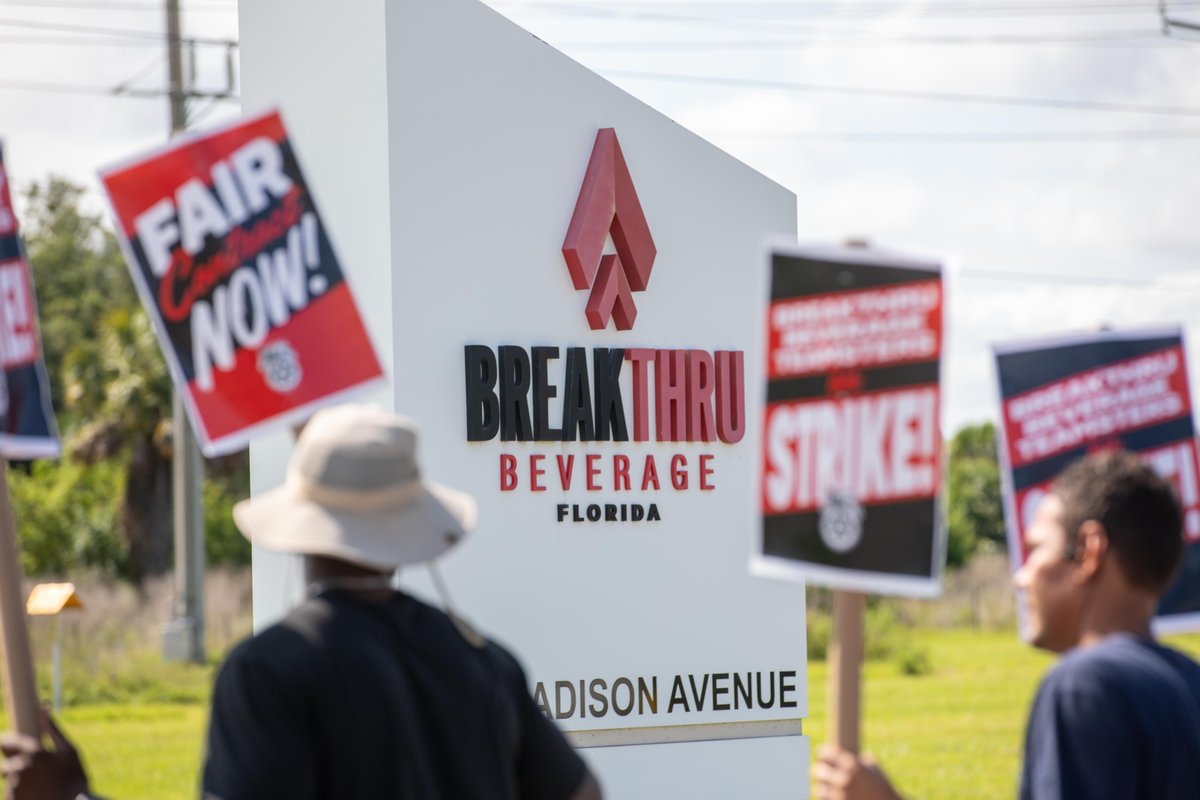 Teamsters at Breakthru Beverages in Fort Myers, Jacksonville, Orlando, Pensacola, Tallahassee, and Tampa were forced on strike after the company committed unfair labor practices. Breakthru illegally terminated workers for supporting the union and continues to seek unreasonable