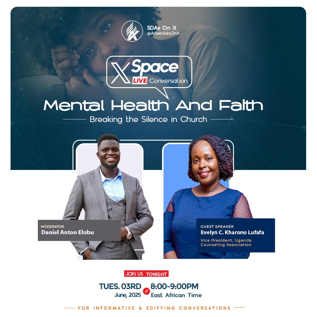 Uganda Counselling Association (UCA) (@counsellingug) on Twitter photo Join Us Tonight for an Inspiring Conversation!
Mental Health And Faith
Breaking the Silence in Church
⏰ *Time: 8:00–9:00 PM (E.A.T)*
Guest Speaker: _Evelyn C. Kharono Lufafa, Vice President UCA <a href="/EvelynKharono/">Kharono Evelyn connie</a>
Join the LIVE conversation tonight
x.com/i/spaces/1vOxw… Join Us Tonight for an Inspiring Conversation!
Mental Health And Faith
Breaking the Silence in Church
⏰ *Time: 8:00–9:00 PM (E.A.T)*
Guest Speaker: _Evelyn C. Kharono Lufafa, Vice President UCA <a href="/EvelynKharono/">Kharono Evelyn connie</a>
Join the LIVE conversation tonight
x.com/i/spaces/1vOxw…