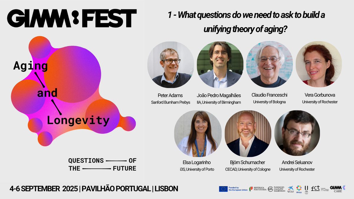 Please join 👇GIMM:FEST September 4-6 2025, Portugal, Lisbon. The new GIMM Institute launching the inaugural GIMM Festival – "Aging and Longevity" to explore the future of aging through science. Registrations open now! Early bird until tomorrow! Check@ gimm.pt/gimm-festival/
