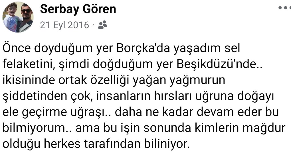 2016 yılında yazmışım bu yazıyı. Yıl 2025 bu sefer Trabzon için geçerli aynı şeyler. Değişen sadece bölgenin ismi. Değişmeyen ise kirli ellerin, coğrafyaya göre değil birilerinin çıkarları uğruna yaptıkları sözde projeler.