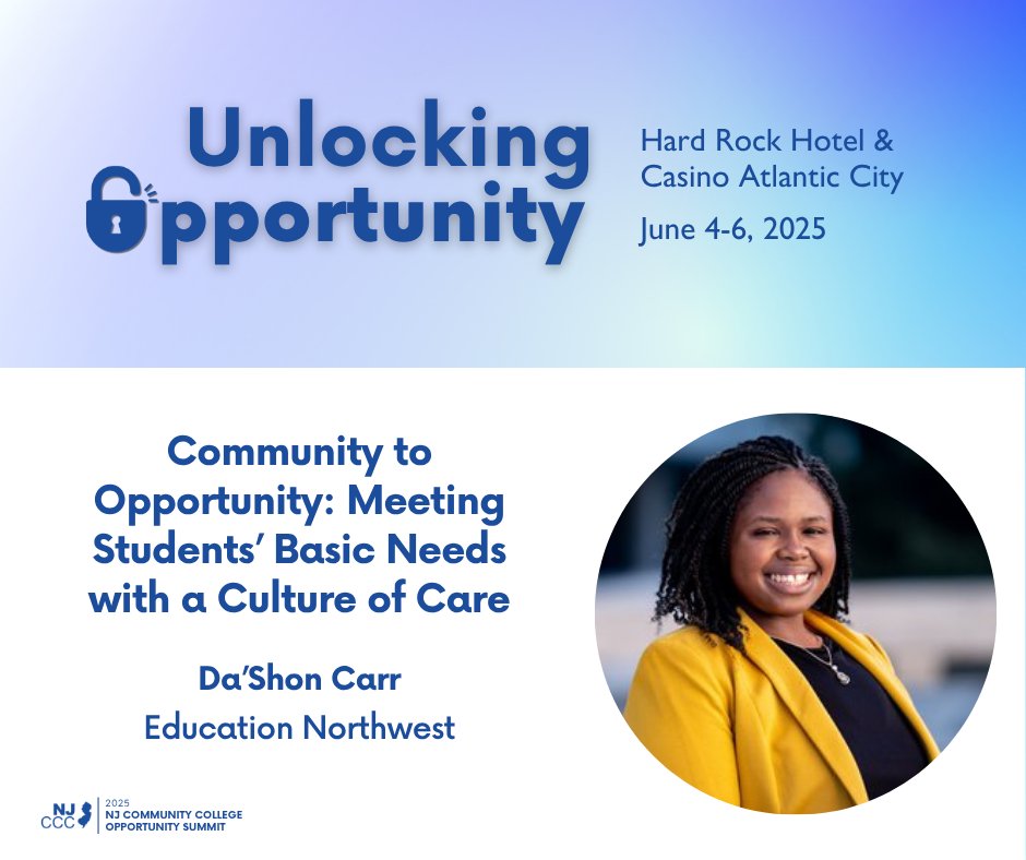 educationnw's tweet image. When students struggle with #BasicNeeds, academic success is often out of reach.
Join researcher Da'Shon Carr at #NJCCOS25 for a panel featuring six NJ colleges and their implementation of evidence-based strategies to support student success.
➡️ bit.ly/3T6m3G8