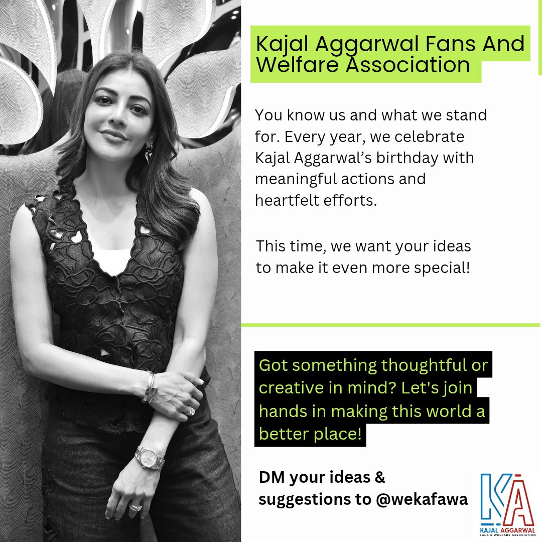 You know us. You know what we stand for. 💙

We’ve always believed in meaningful actions.

<a href="/MsKajalAggarwal/">Kajal Aggarwal</a>'s birthday is near — got an idea to make it special?

💡 Drop your suggestions! Let’s do this, together.

#KajalAggarwal #Kajalism #HBDKajalAggarwal #Kafawa