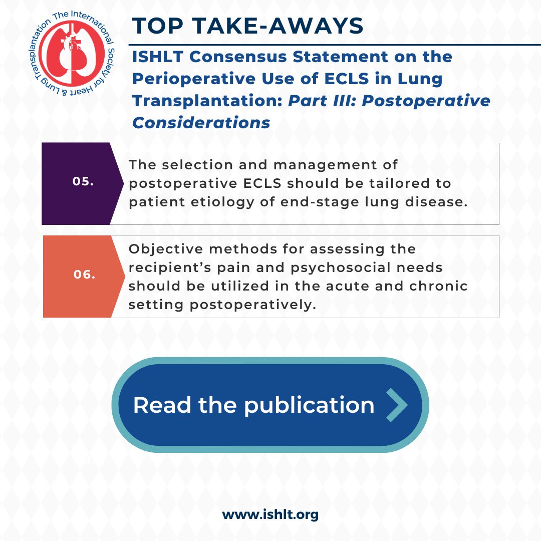 The <a href="/ISHLT/">The ISHLT</a> Consensus Statement on periop use of #ECLS in lung #transplantation: III - Postoperative Considerations
🫁 planning: criteria for postoperative #ECLS
🫁 postoperative ECLS implementation
🫁 management
🫁 ECLS rescue outcomes, weaning criteria, novel multicenter