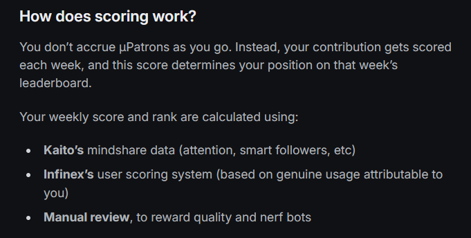 cryppinfluence's tweet photo. Do this if you DO NOT want to get into the top of the @infinex leaderboard:

- DO NOT reply to posts about Infinex with useful information.
- DO NOT swidge every day.
- DO NOT play Bullrun every day.
- DO NOT use the Infinex app.
- DO NOT share useful insights about the project.

For everyone else, the Yaprun campaign description clearly states that using the platform also helps in earning µPatrons, along with yapping.

And remember, consistency is the key to success.