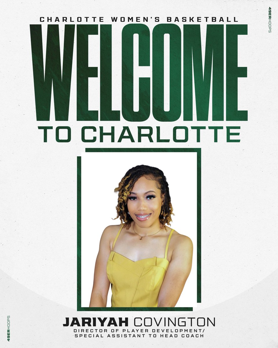 𝐖𝐄𝐋𝐂𝐎𝐌𝐄 𝐓𝐎 𝐂𝐇𝐀𝐑𝐋𝐎𝐓𝐓𝐄 🏀

We’re excited to announce the hiring of Jariyah Covington as our Director of Player Development/Special Assistant to Head Coach ‼️

#GoldStandard ⛏️ x #R2TG