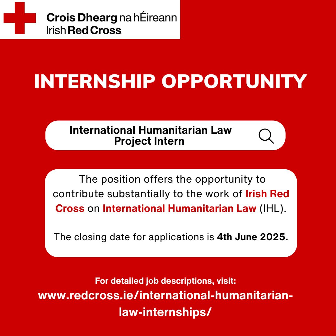 🚨 Deadline TOMORROW! 🚨
Passionate about humanitarian work &amp; international law? Apply now for the IHL Project Intern role at #IrishRedCross!
Gain hands-on experience in a leading humanitarian org.
📅 Deadline: 4 June 2025
🔗 redcross.ie/wp-content/upl…