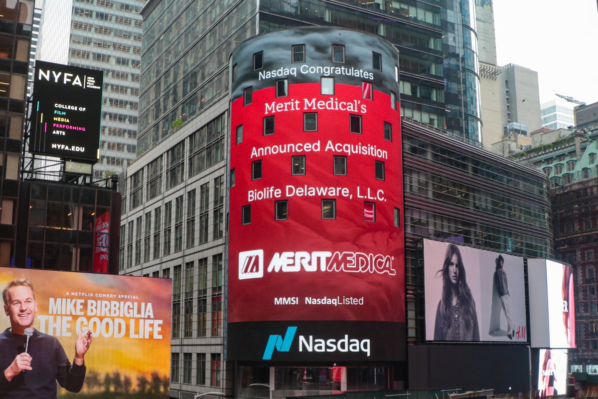 We’re excited to welcome Biolife into the Merit family and see this wonderful news lit across the Nasdaq tower in Times Square, NYC! Proud of our growing team and the excellent patient care we’ll help provide together! 🙌