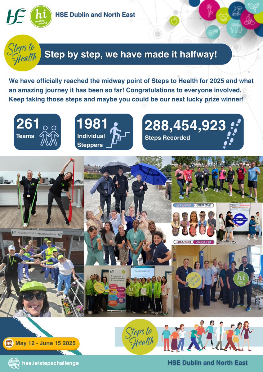 HSEDubNorthEast (@hsedubnortheast) on Twitter photo We’ve reached the midway point of the 2025 Steps to Health challenge & across the region the numbers are incredible! 1,981 steppers across 261 teams have recorded a staggering 288,454,923 steps.
That’s the equivalent of walking 5 times around the Earth! <a href="/HsehealthW/">HSE Health & Wellbeing</a> #stepstohealth We’ve reached the midway point of the 2025 Steps to Health challenge & across the region the numbers are incredible! 1,981 steppers across 261 teams have recorded a staggering 288,454,923 steps.
That’s the equivalent of walking 5 times around the Earth! <a href="/HsehealthW/">HSE Health & Wellbeing</a> #stepstohealth