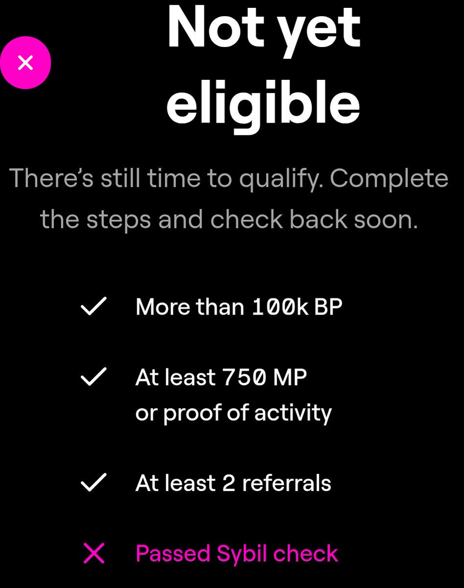 My BP points are 556,845.06, Meme points are 4,500, and I have 26 referrals. Everything seems fine, yet I was flagged as Sybil. I'm a real person. Bloom Project gave me an allocation, but now I'm disqualified due to Sybil tagging. I'm writing to appeal this decision.
<a href="/blumcrypto/">Blum</a>