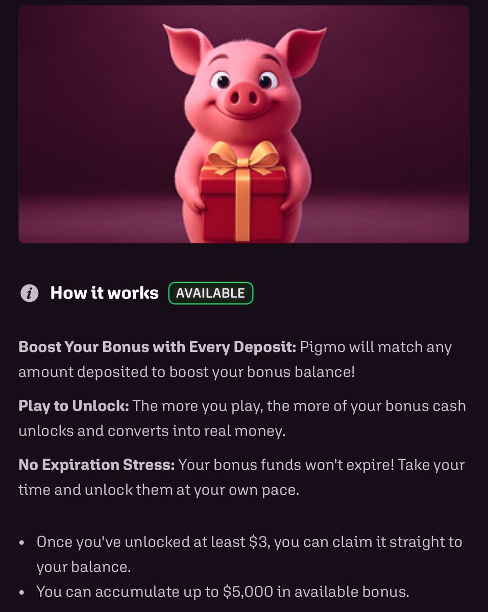 DOUBLE YOUR MONEY🐽

Double your Deposit simply by:
👉 Going to pigmo . com;
👉 Clicking on the Bonus Deposit or "🎁" in the right upper corner;
👉 Depositing ANY AMOUNT;
👉 Finishing the small wager requirement.

RT + Drop your $SOL address for some money to play!