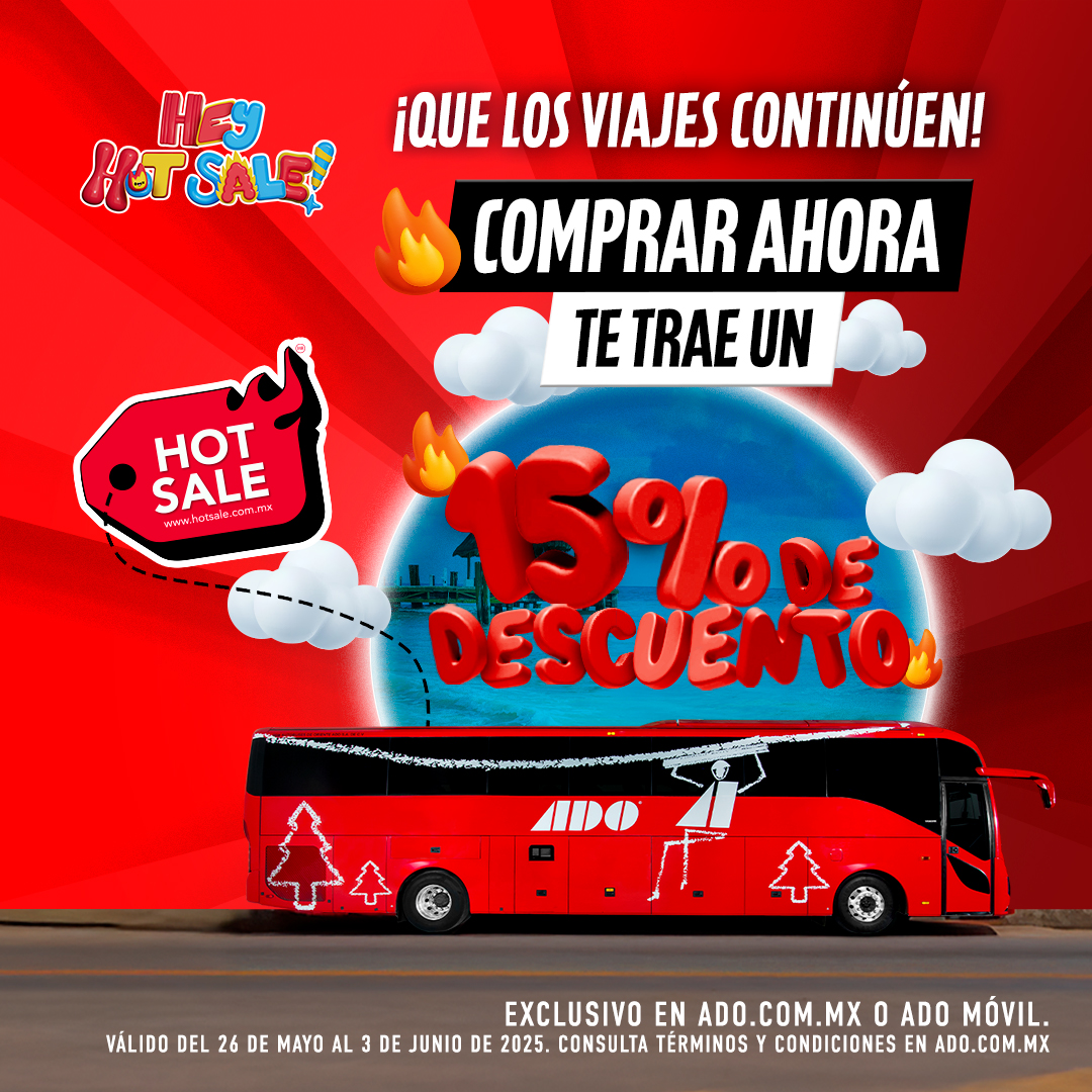 Si compraste durante el Hot Sale, recibirás un cupón del 15% de descuento válido del 4 al 15 de julio para que sigas viajando con ADO. ❤️🎟️
¡Es de no creerse! Sigue disfrutando de los descuentos y beneficios que tenemos para ti. tinyurl.com/283u5elu
#HotSaleADO