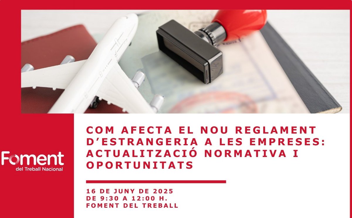 📅 El 16 de juny a les 9:30h, celebrem una jornada clau a Foment per analitzar els reptes i oportunitats del nou Reglament de la Llei d’Estrangeria, amb el suport de la <a href="/gencat/">Generalitat de Catalunya</a>.

🔍 Canvis estructurals, integració laboral i implicacions per a l’empresa catalana.

📝 Inscripcions