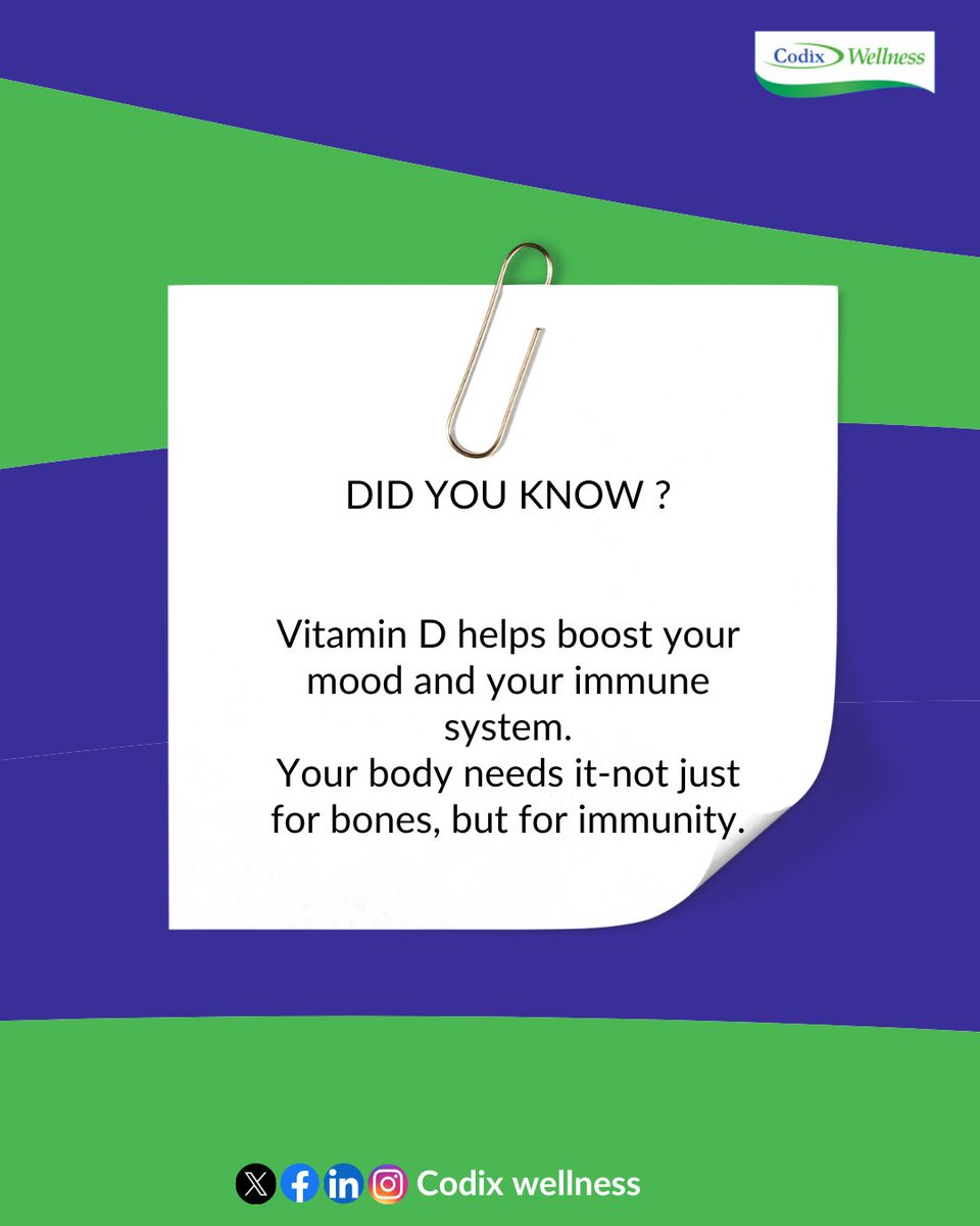 Feeling low on energy or immunity?
☀️ Vitamin D might be the boost your body needs!
💛 Don’t forget your daily dose!
#Codixwellnesscares #VitaminD #WellnessTip #StrongerEveryDay #HealthyLiving #ImmunityBoost