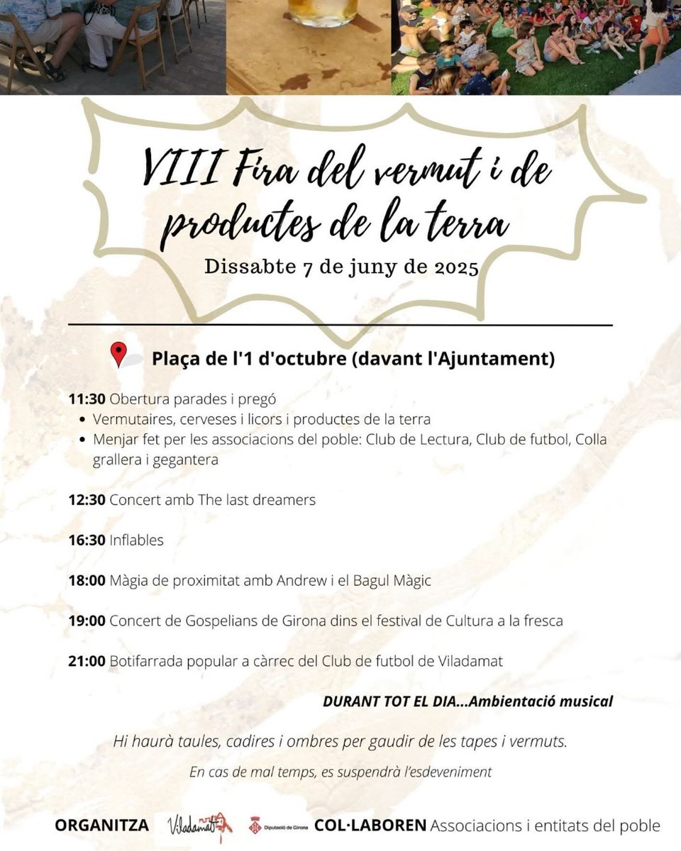 Aquest proper dissabte, 7 de juny, hi partiparem amb una parada de llibres a la VIII edició de la Fira del Vermut i de productes de la terra de Viladamat.

Com es el nostre poble farem, excepcionalment, unes ofertes irresistibles.