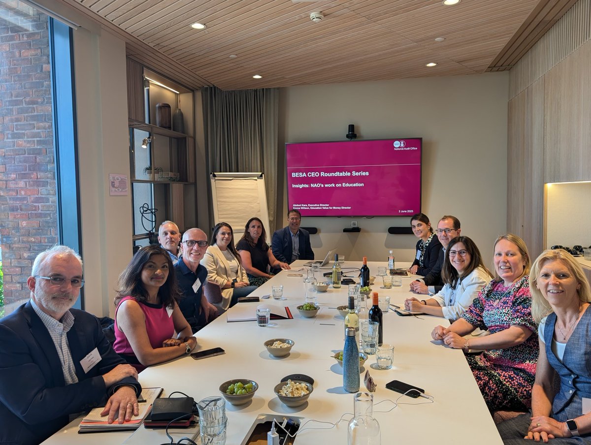 BESA (@besatweet) on Twitter photo Thank you to Abdool Kara and Emma Willson from <a href="/NAOorguk/">National Audit Office</a> for joining our CEO Roundtable yesterday.
They shared valuable insights on education spending, SEN provision and the key challenges facing the DfE in improving outcomes for disadvantaged children.
#EducationPolicy #SEN Thank you to Abdool Kara and Emma Willson from <a href="/NAOorguk/">National Audit Office</a> for joining our CEO Roundtable yesterday.
They shared valuable insights on education spending, SEN provision and the key challenges facing the DfE in improving outcomes for disadvantaged children.
#EducationPolicy #SEN
