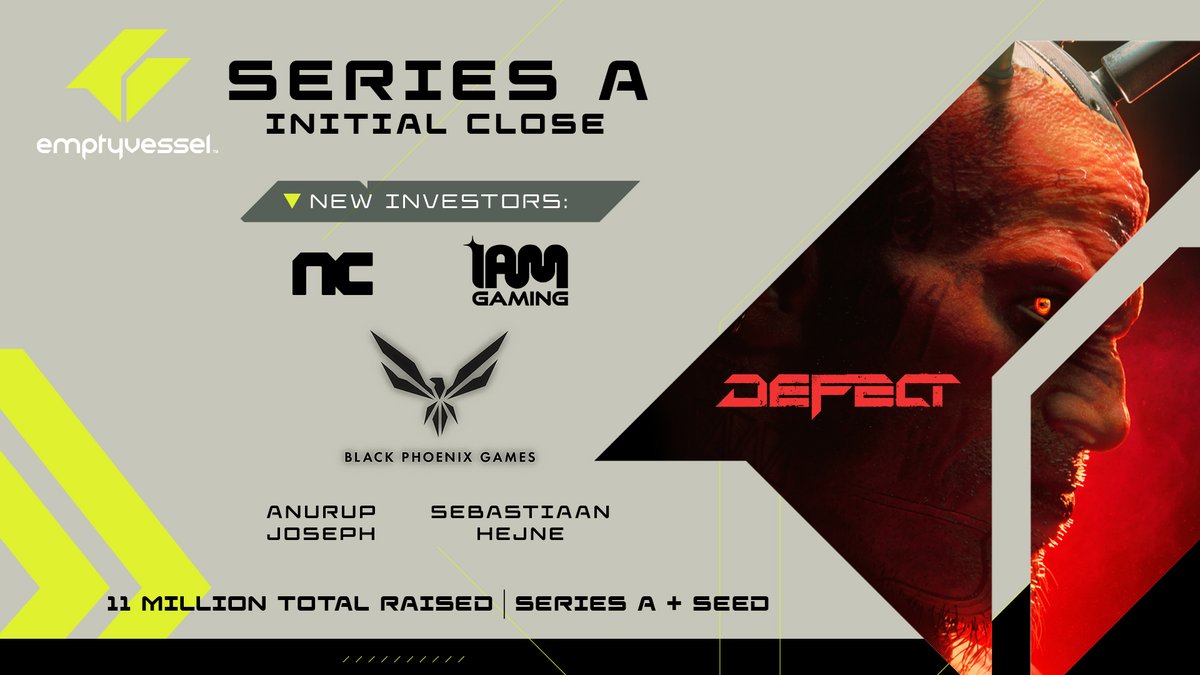 emptyvesselplay's tweet image. emptyvessel successfully closed our Series-A round to fund the ongoing development of our studio's inaugural title, DEFECT and expansion of the team.
Read more about our announcement: gamespress.com/en-US/emptyves…