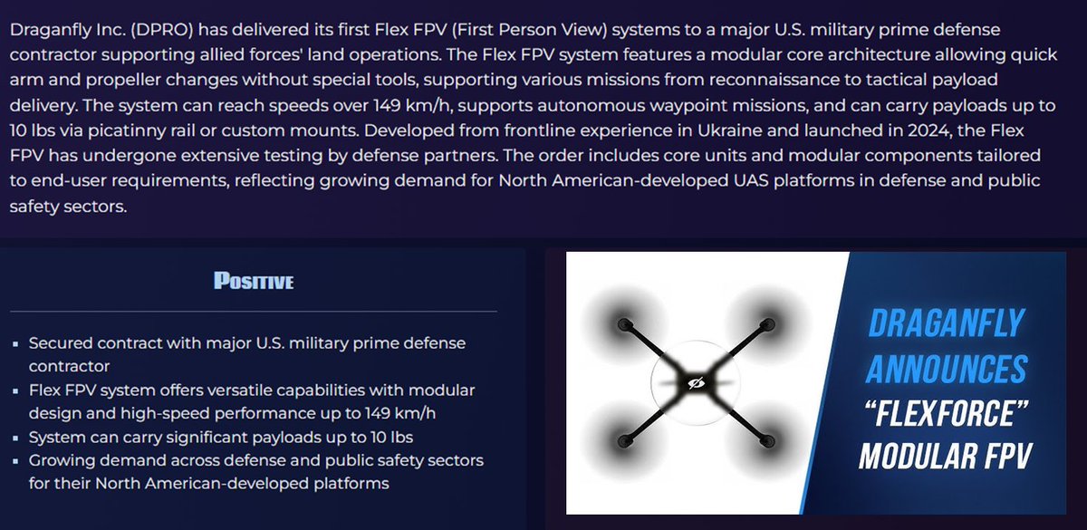 JohnZidar's tweet photo. $DPRO - Draganfly 
🔹Announces Delivery of Flex FPV Systems to Major U.S. Prime Defense Contractor
🔹Low Float/ OS near 5.5M share

👇 4% PreM/ $1.87 https://t.co/IT43KxJe9W