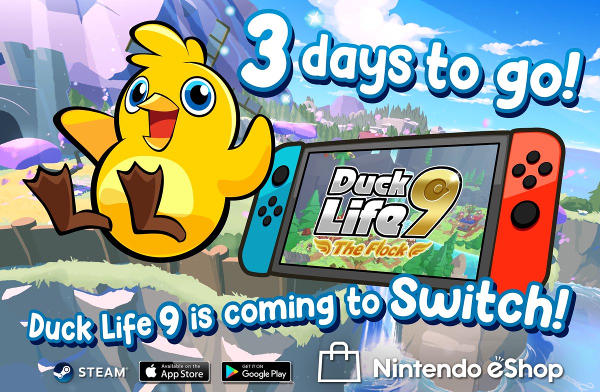 duck_life_app's tweet photo. 3 days until Duck Life 9: The Flock waddles onto #NintendoSwitch (and #Switch2)! ๐ฅโจ Whoโs ready to dive into training, racing, and all the quacktastic fun? ๐ฎ๐ #DuckLife9 #3DayCountdown #IndieGame #GameLaunch https://t.co/jSQ8FmEGyu