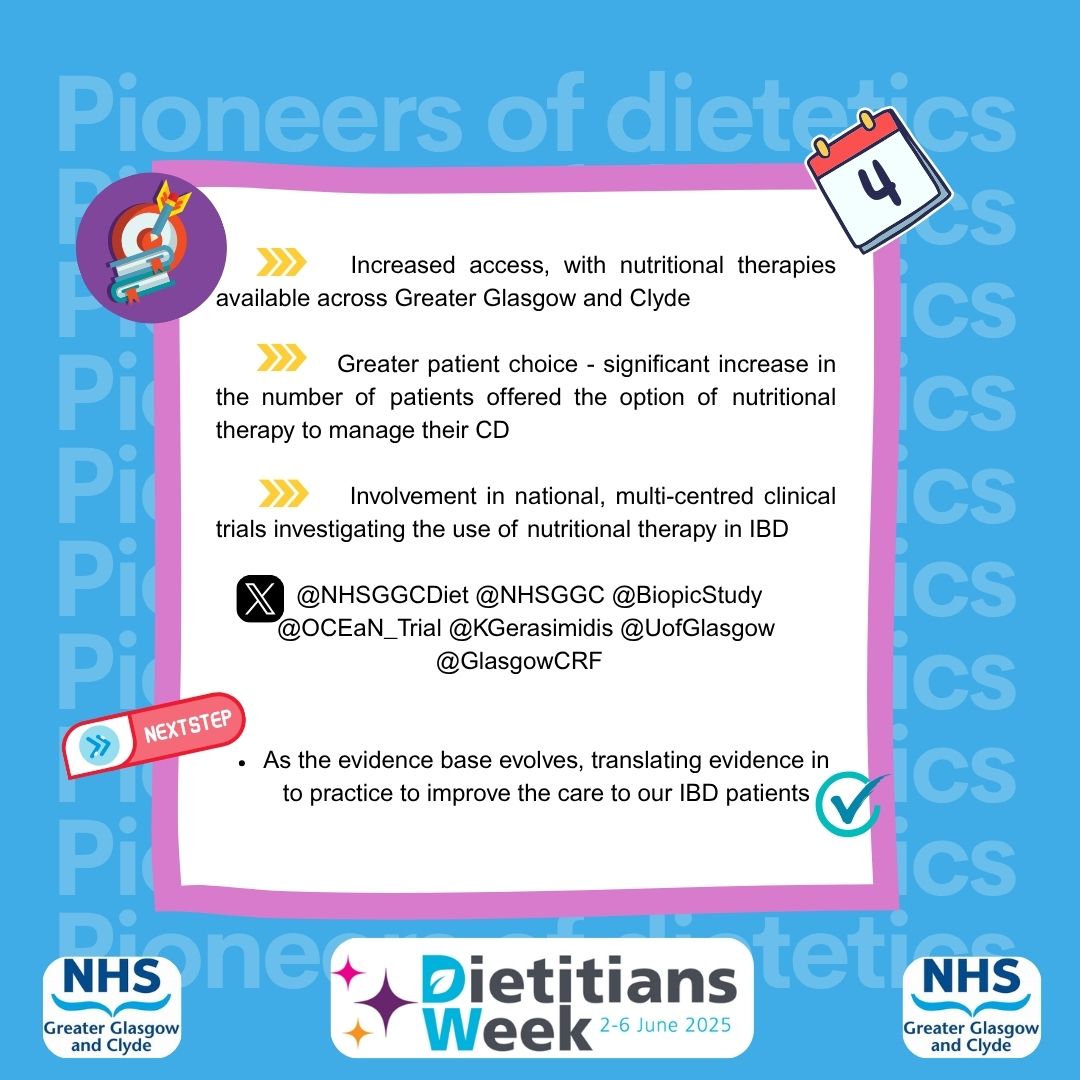 Meet some true pioneers in dietetics from across the NHS and from <a href="/NHSGGC/">NHS Greater Glasgow and Clyde</a>  To improve patient care in IBD they scoped and built a pan-GGC service translating evidence in to practice 
#DietitiansWeek #DietitianLeaders #InnovationInHealthcare