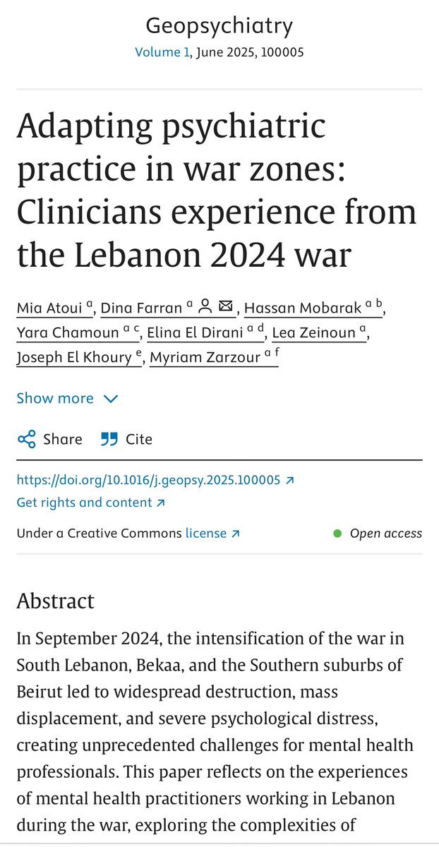 MiaAtoui's tweet image. Our most recent published article was a hard one to write. It forced us to process pain, urgency, and hope all at once. But we believe it adds a crucial voice to global conversations on the challenges of #mentalhealth care delivery and how mental health professionals can be…