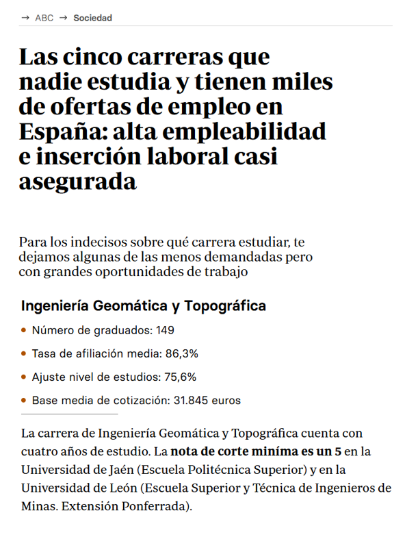 Nuestro grado como una de las cinco carreras con poca demanda y tienen miles de ofertas de empleo en España: alta empleabilidad e inserción laboral casi asegurada.
abc.es/sociedad/cinco…