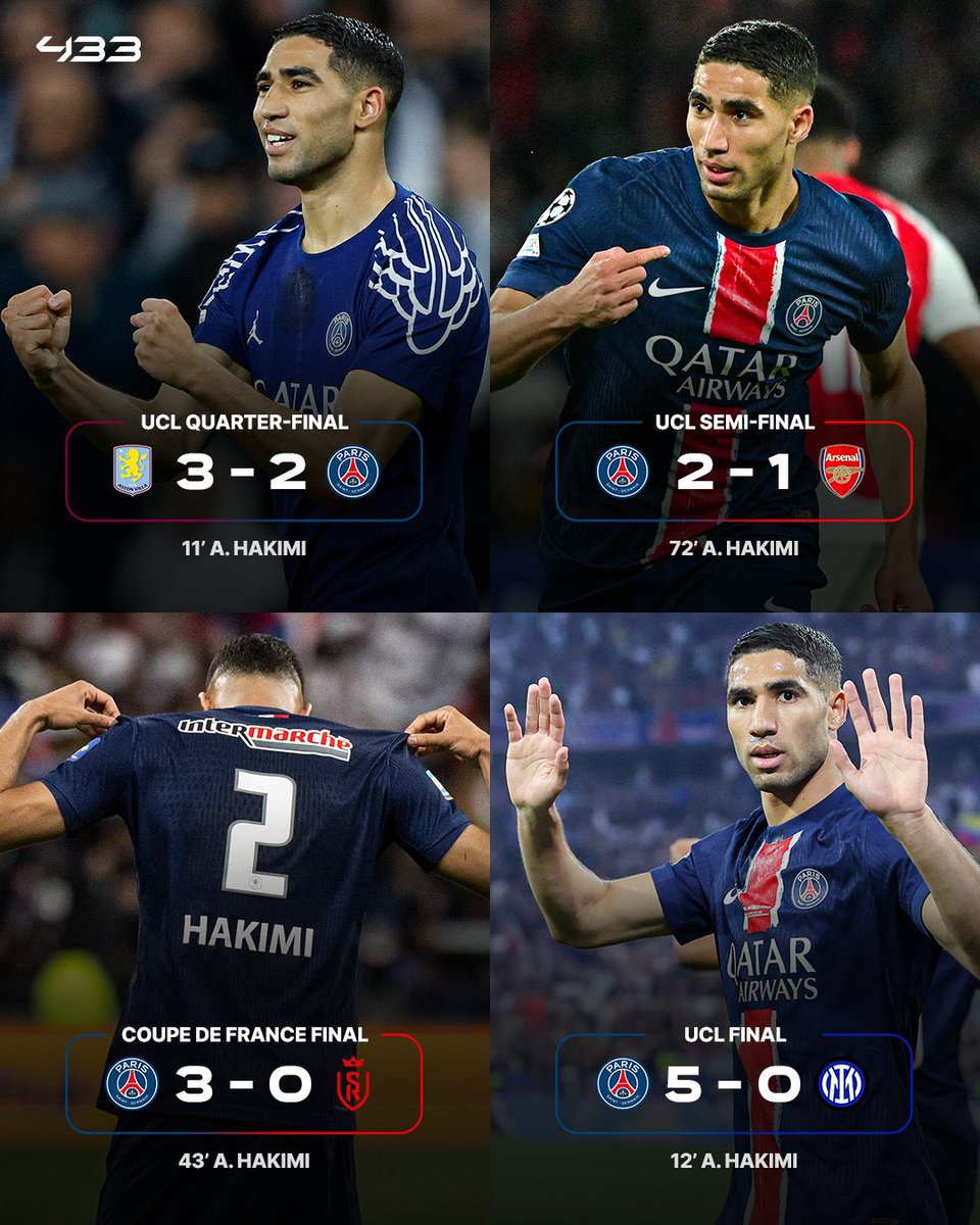 أشرف حكيمي ساهم في دور الـ16 وربع النهائي ونصف النهائي والنهائي في دوري أبطال أوروبا! 😰♥️🇲🇦