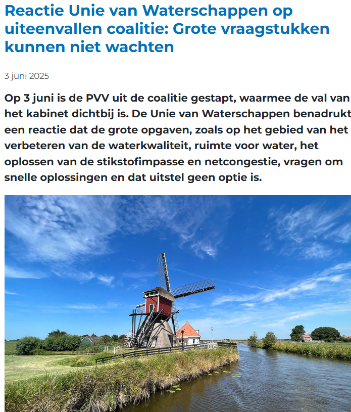 De grote opgaven waar we voor staan, wachten niet door Wilders' theater unievanwaterschappen.nl/reactie-unie-v…
#kabinetscrisis #wegmetWilders

Wij werken door, en moeten juist versnellen! Doet de Kamer mee? 💪